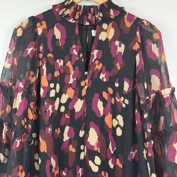 Adelyn Rae Mini Dress Women's XS Multicolor Printed‎ Sheer Ruffle Sleeve Party - Picture 3 of 9